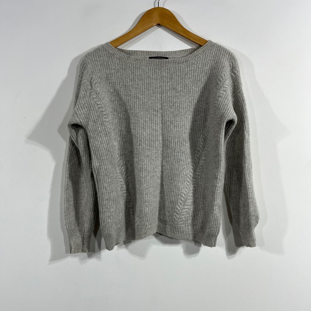 Banana Republic Quiet Luxury Cashmere Ribbed Cable Knit Boat Neck Sweater Medium